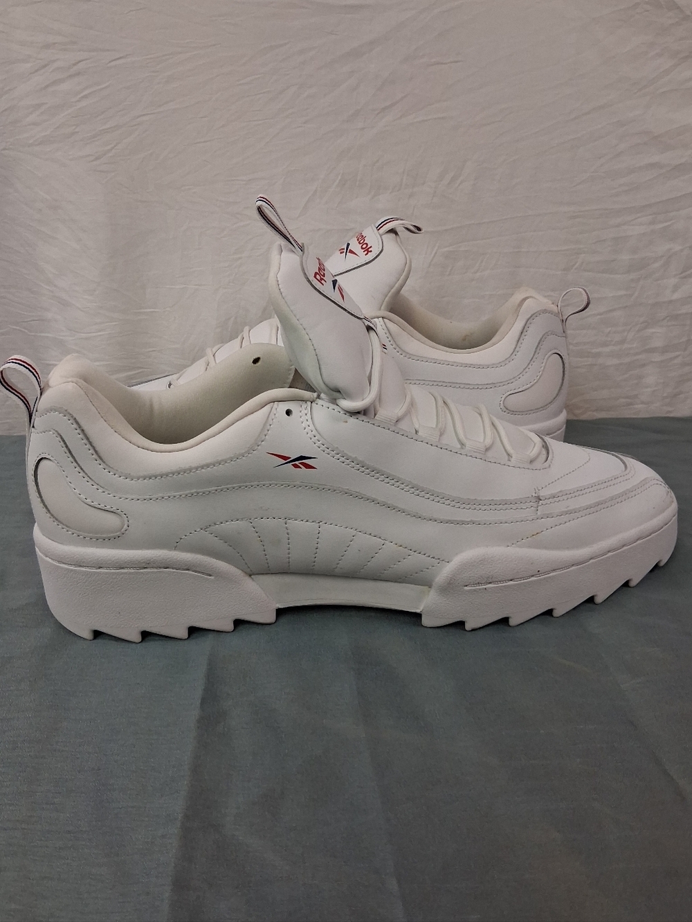 Reebok Men's White Leather Chunky Low-Top Sneakers with Red Accent